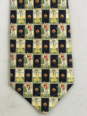 Vintage Silk Floral Golf Tie 80s Checkered Golfer Necktie Made in Italy